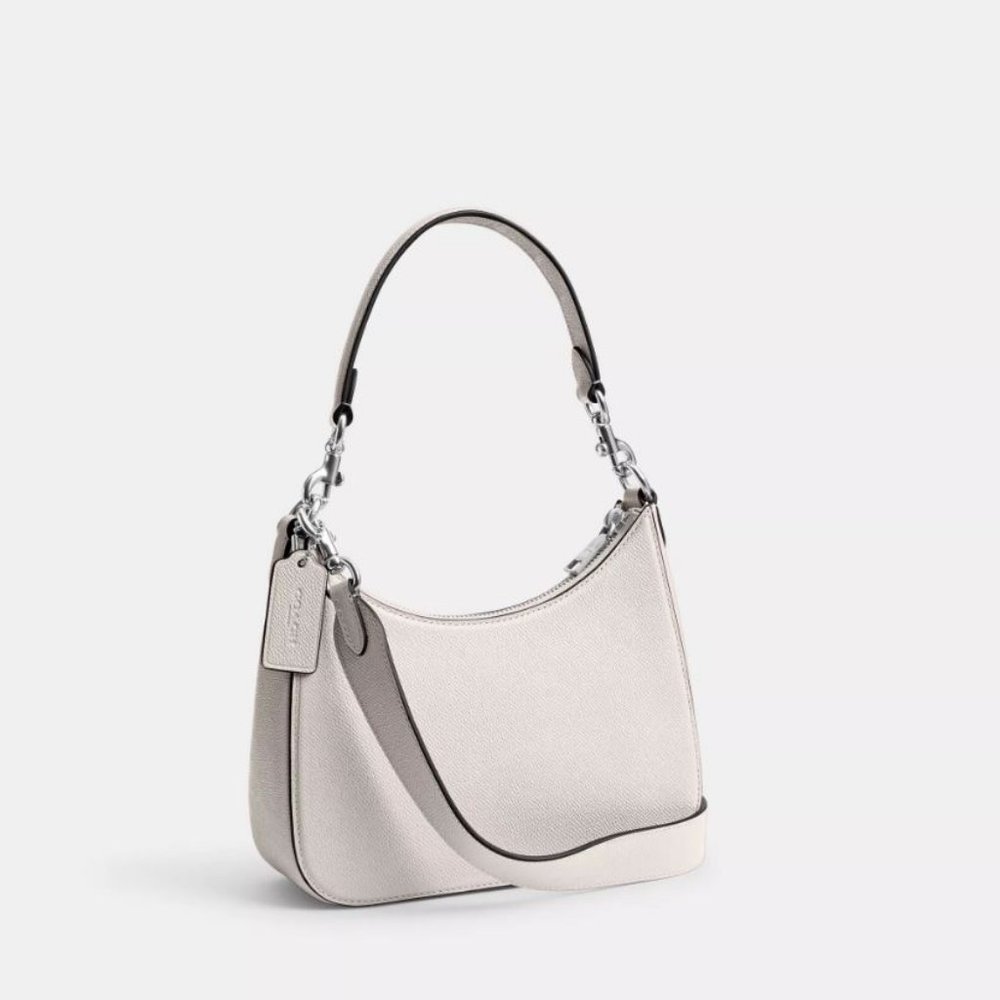 COACH Hobo pebbled leather logo strap shoulder crossbody bag - Chalk/Ivory - Picture 11 of 13